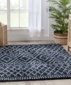 Well Woven Evora Moroccan Diamond Pattern Blue Thick & Soft Shag Rug Global