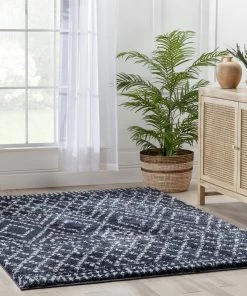 Well Woven Evora Moroccan Diamond Pattern Blue Thick & Soft Shag Rug Global