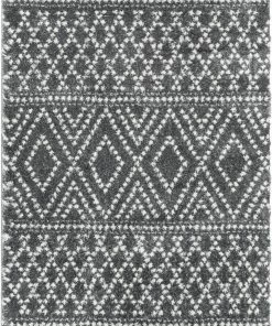Well Woven Global Evora Moroccan Diamond Pattern Grey Thick & Soft Shag Rug