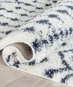 Well Woven Coimbra Moroccan Diamond Pattern Blue Thick & Soft Shag Rug Global