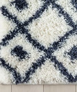 Well Woven Coimbra Moroccan Diamond Pattern Blue Thick & Soft Shag Rug Global