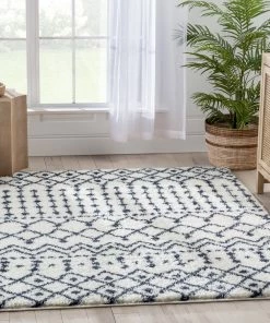 Well Woven Coimbra Moroccan Diamond Pattern Blue Thick & Soft Shag Rug Global