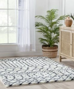 Well Woven Coimbra Moroccan Diamond Pattern Blue Thick & Soft Shag Rug Global