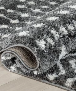 Well Woven Coimbra Moroccan Diamond Pattern Grey Thick & Soft Shag Rug Global