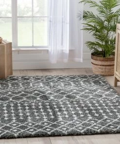 Well Woven Coimbra Moroccan Diamond Pattern Grey Thick & Soft Shag Rug Global