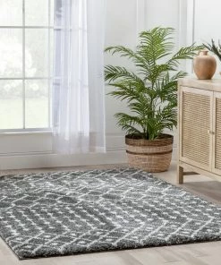 Well Woven Coimbra Moroccan Diamond Pattern Grey Thick & Soft Shag Rug Global