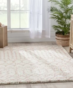 Well Woven Tribal Coimbra Moroccan Diamond Pattern Blush Thick & Soft Shag Rug