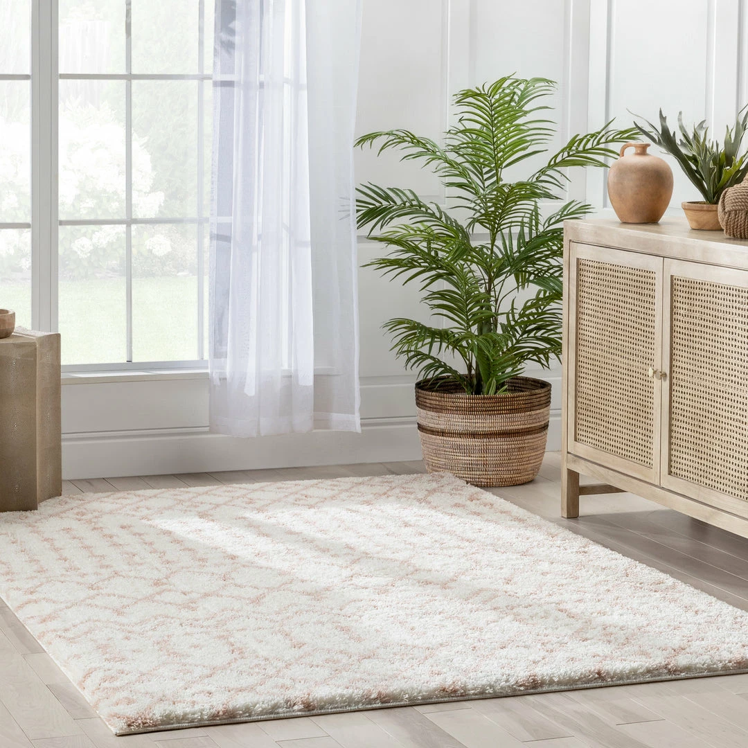 Well Woven Tribal Coimbra Moroccan Diamond Pattern Blush Thick & Soft Shag Rug 8 Well Woven Tribal Coimbra Moroccan Diamond Pattern Blush Thick & Soft Shag Rug