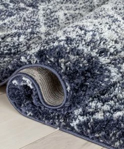 Well Woven Global Braga Tribal Geometric Pattern Blue Thick & Soft Shag Rug