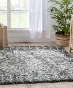 Well Woven Braga Tribal Geometric Pattern Grey Thick & Soft Shag Rug Global