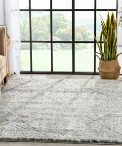 Well Woven Aviero Moroccan Lattice Trellis Ivory Thick & Soft Shag Rug Global