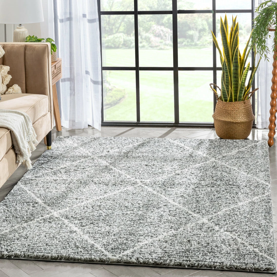 Well Woven Aviero Moroccan Lattice Trellis Grey Thick & Soft Shag Rug 2 Well Woven Aviero Moroccan Lattice Trellis Grey Thick & Soft Shag Rug