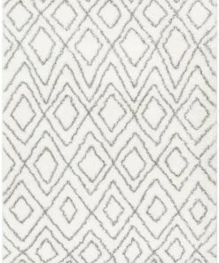 Well Woven Global Lagos Tribal Diamond Pattern Ivory Thick & Soft Shag Rug