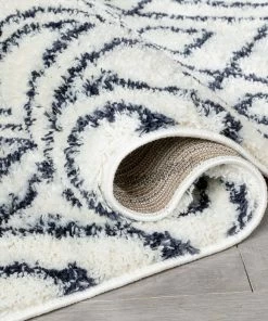 Well Woven Global Lagos Tribal Diamond Pattern Blue Thick & Soft Shag Rug