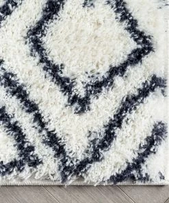 Well Woven Global Lagos Tribal Diamond Pattern Blue Thick & Soft Shag Rug