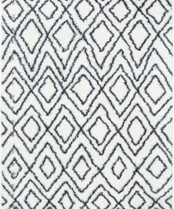 Well Woven Global Lagos Tribal Diamond Pattern Blue Thick & Soft Shag Rug