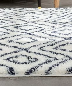 Well Woven Global Lagos Tribal Diamond Pattern Blue Thick & Soft Shag Rug