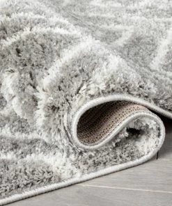 Well Woven Lagos Tribal Diamond Pattern Grey Thick & Soft Shag Rug