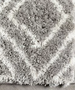 Well Woven Lagos Tribal Diamond Pattern Grey Thick & Soft Shag Rug