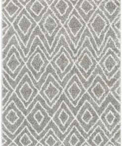 Well Woven Lagos Tribal Diamond Pattern Grey Thick & Soft Shag Rug