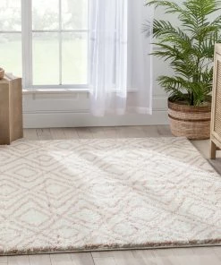 Well Woven Lagos Tribal Diamond Pattern Blush Thick & Soft Shag Rug
