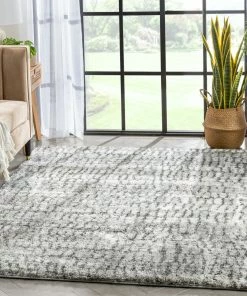 Well Woven Sintra Mid-Century Modern Geometric Pattern Ivory Thick & Soft Shag Rug