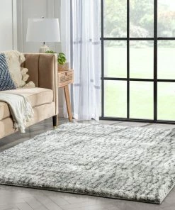 Well Woven Sintra Mid-Century Modern Geometric Pattern Ivory Thick & Soft Shag Rug