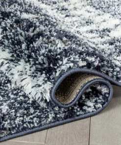 Well Woven Tribal Sintra Mid-Century Modern Geometric Pattern Blue Thick & Soft Shag Rug