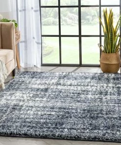Well Woven Tribal Sintra Mid-Century Modern Geometric Pattern Blue Thick & Soft Shag Rug