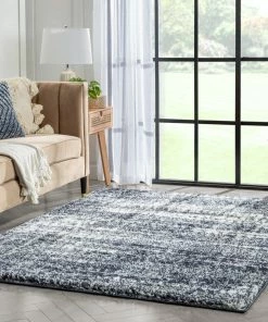 Well Woven Tribal Sintra Mid-Century Modern Geometric Pattern Blue Thick & Soft Shag Rug