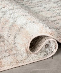 Well Woven Sintra Mid-Century Modern Geometric Pattern Blush Thick & Soft Shag Rug