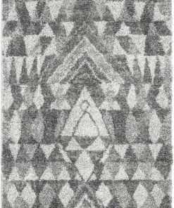 Well Woven Tribal Tavira Modern Geometric Pattern Grey Thick & Soft Shag Rug