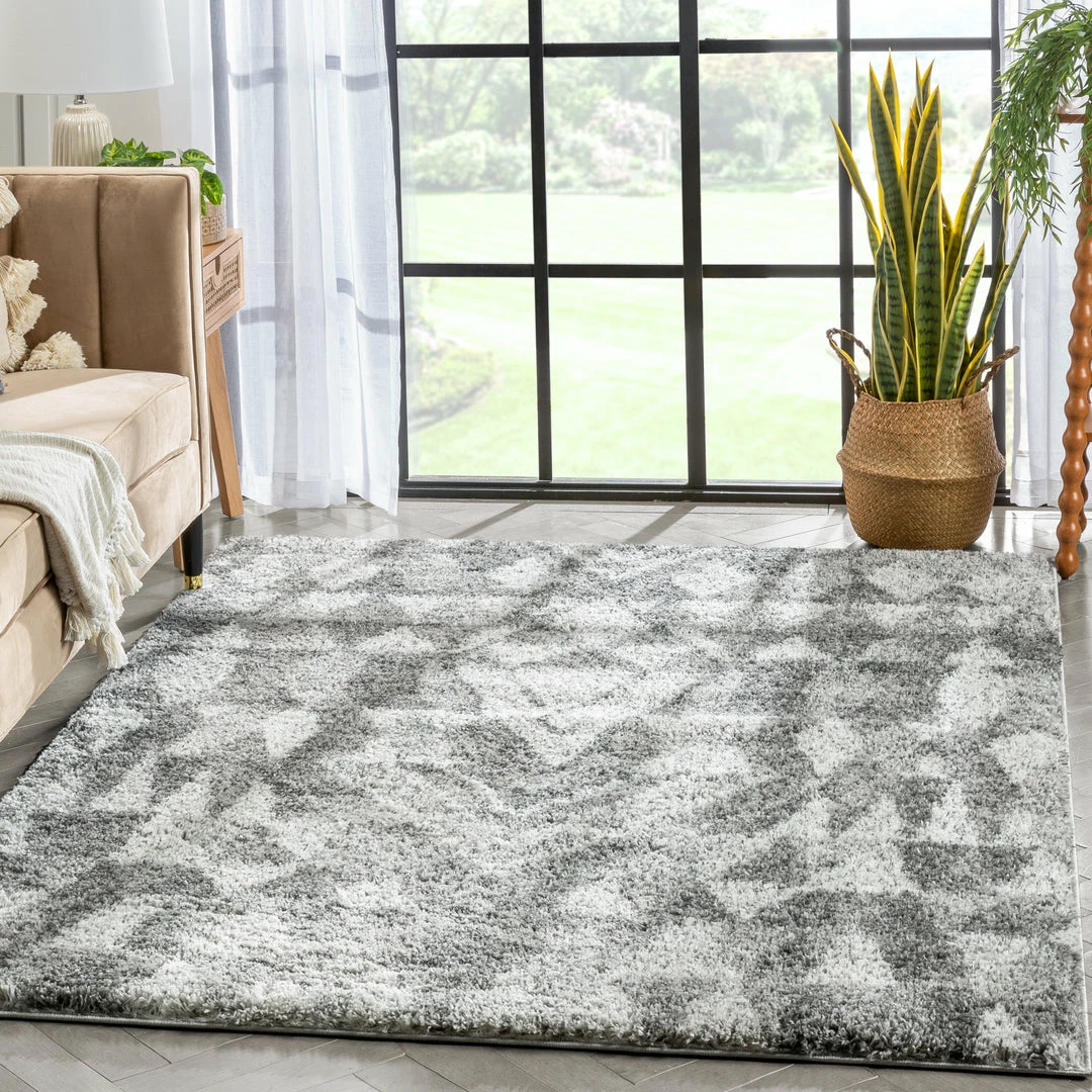 Well Woven Tribal Tavira Modern Geometric Pattern Grey Thick & Soft Shag Rug 2 Well Woven Tribal Tavira Modern Geometric Pattern Grey Thick & Soft Shag Rug