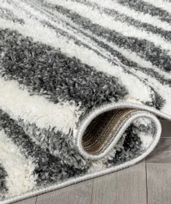 Well Woven Faro Modern Coastal Waves Pattern Dark Grey Thick & Soft Shag Rug Tribal