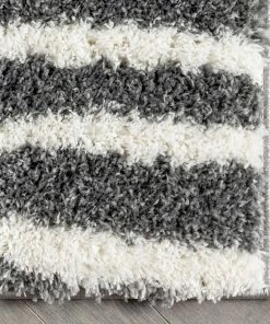 Well Woven Faro Modern Coastal Waves Pattern Dark Grey Thick & Soft Shag Rug Tribal