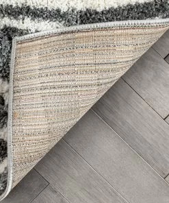 Well Woven Faro Modern Coastal Waves Pattern Dark Grey Thick & Soft Shag Rug Tribal