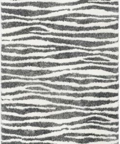 Well Woven Faro Modern Coastal Waves Pattern Dark Grey Thick & Soft Shag Rug Tribal