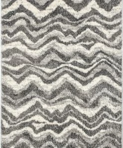 Well Woven Tomar Modern Chevron Pattern Grey Thick & Soft Shag Rug
