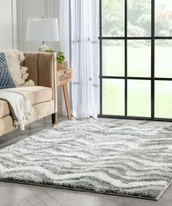 Well Woven Tomar Modern Chevron Pattern Grey Thick & Soft Shag Rug