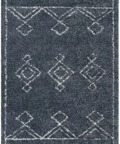 Well Woven Global Verdant Tribal Diamond Pattern Blue Super Soft And Thick Shag Rug