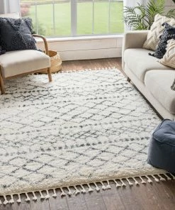 Well Woven Blossom Moroccan Trellis Ivory Super Soft And Thick Shag Rug Global