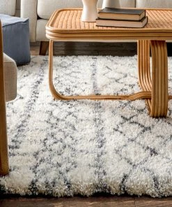 Well Woven Blossom Moroccan Trellis Ivory Super Soft And Thick Shag Rug Global