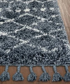 Well Woven Blossom Moroccan Trellis Blue Super Soft And Thick Shag Rug
