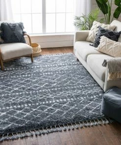 Well Woven Blossom Moroccan Trellis Blue Super Soft And Thick Shag Rug