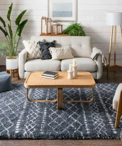 Well Woven Blossom Moroccan Trellis Blue Super Soft And Thick Shag Rug