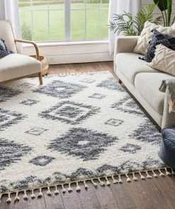 Well Woven Global Mona Tribal Southwestern Ivory Super Soft And Thick Shag Rug