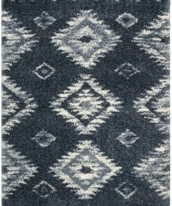 Well Woven Global Mona Tribal Southwestern Blue Super Soft And Thick Shag Rug