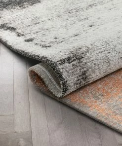 Well Woven Fanos Modern Distressed Abstract Brush Strokes Salmon Grey Kilim-Style Rug