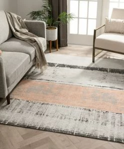 Well Woven Fanos Modern Distressed Abstract Brush Strokes Salmon Grey Kilim-Style Rug
