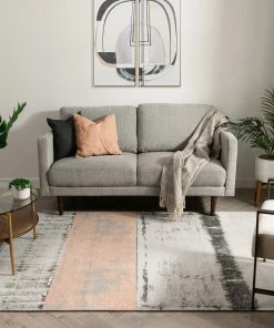 Well Woven Fanos Modern Distressed Abstract Brush Strokes Salmon Grey Kilim-Style Rug